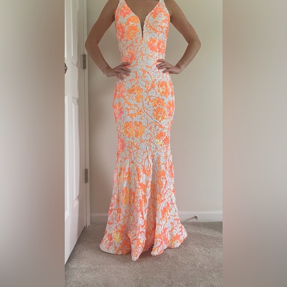 Jovani Dresses & Skirts - Jovani Coral & White Sequin Floral Prom Dress style 08257